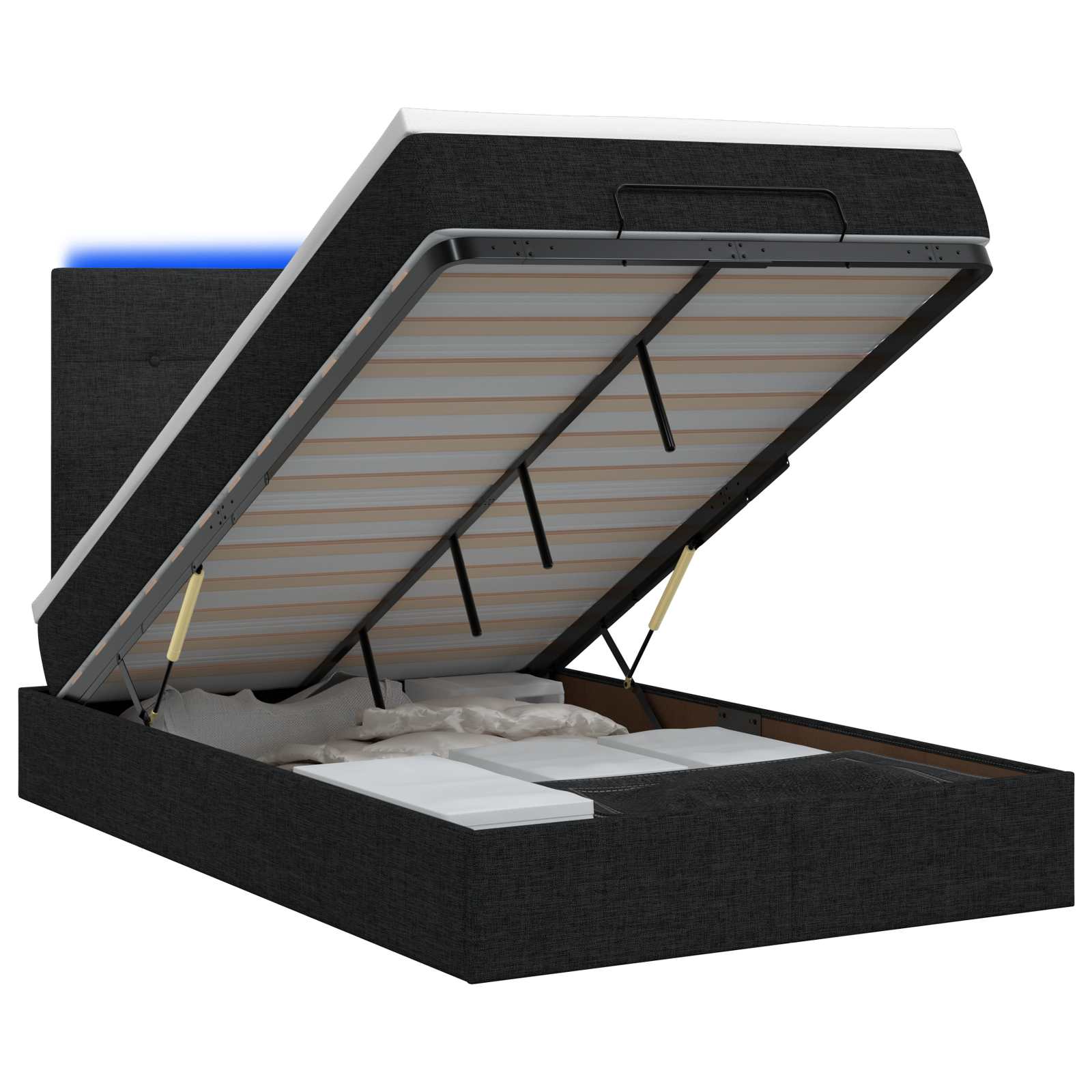 Ottoman-Bett mit Matratze und LED Schwarz 120 x 200 cm Stoff