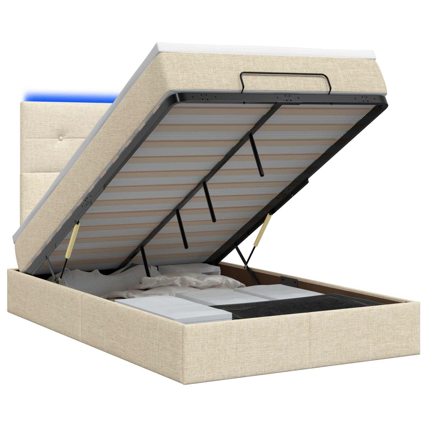 Ottoman-Bett mit Matratze und LED Creme 120 x 200 cm Stoff