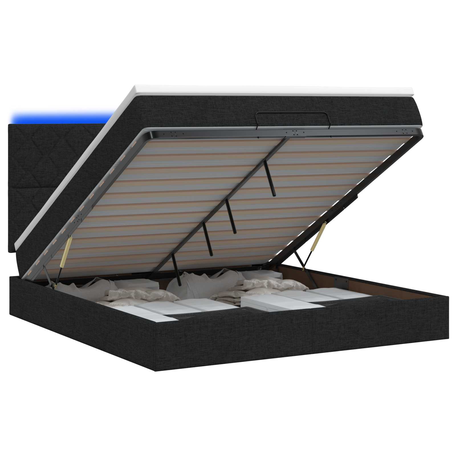 Ottoman-Bett mit Matratze und LED Schwarz 140 x 190 cm Stoff