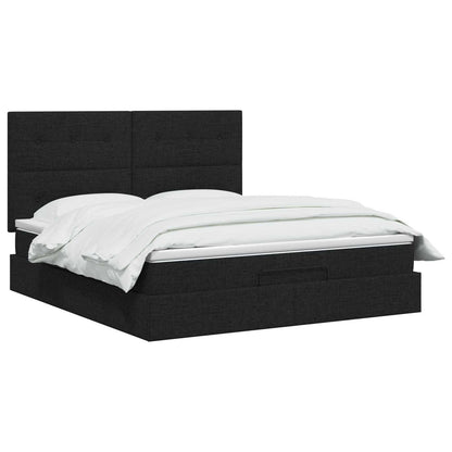 Ottoman-Bett mit Matratze und LED Schwarz 140 x 190 cm Stoff