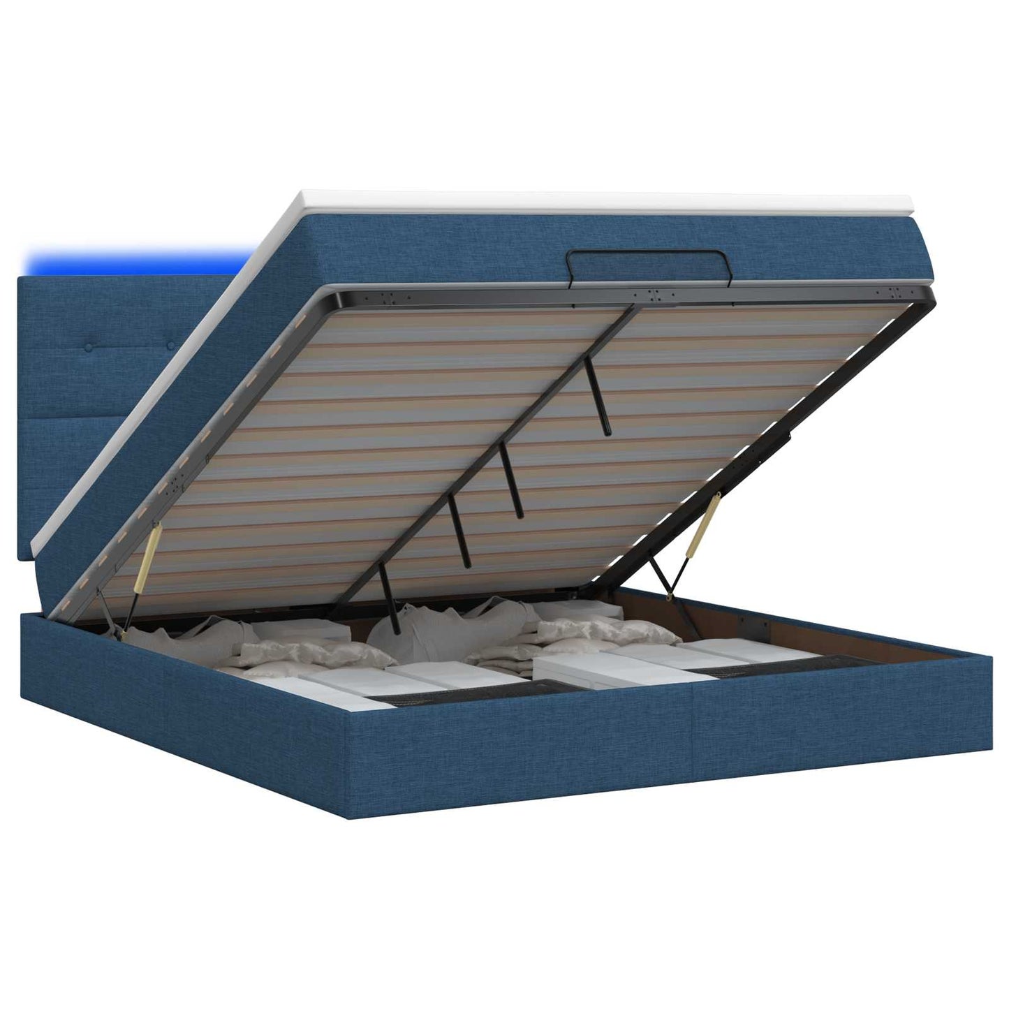 Ottoman-Bett mit Matratze und LED Blau 140 x 200 cm Stoff