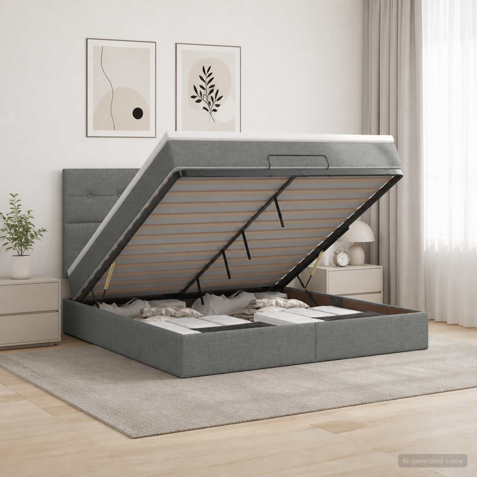 Ottoman-Bett mit Matratze und LED Dunkelgrau 140 x 190 cm Stoff