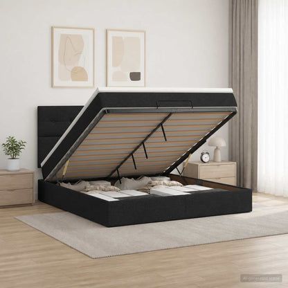Ottoman-Bett mit Matratze und LED Schwarz 180 x 200 cm Stoff