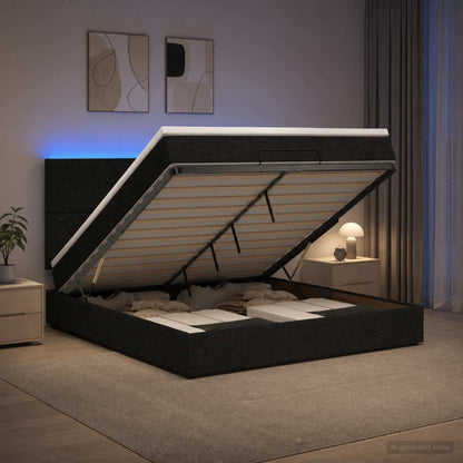 Ottoman-Bett mit Matratze und LED Schwarz 140 x 200 cm Stoff