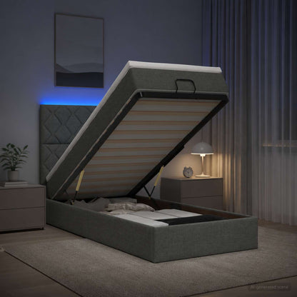 Ottoman-Bett mit Matratze und LED Dunkelgrau 100 x 200 cm Stoff