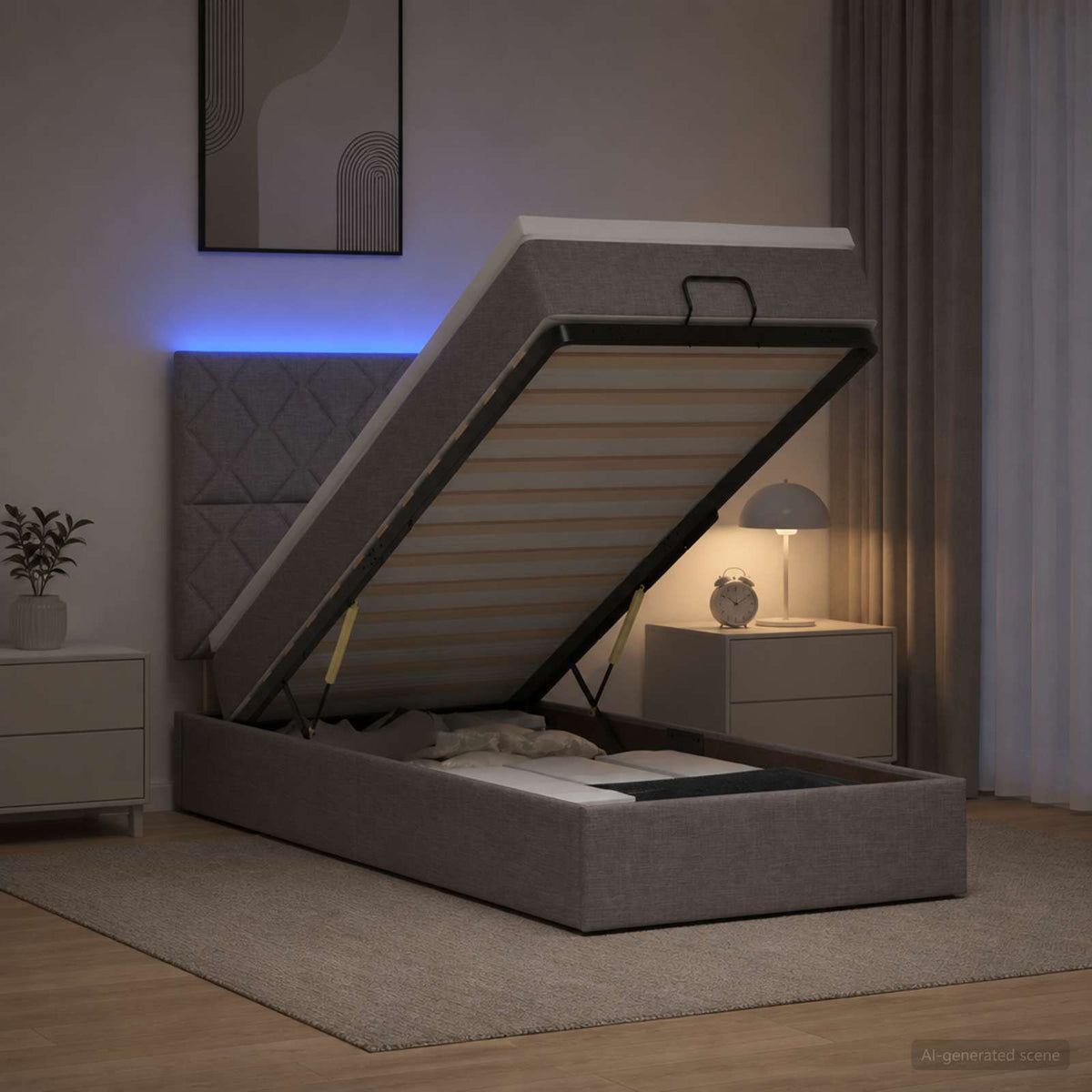 Ottoman-Bett mit Matratze und LED Taupe 100 x 200 cm Stoff