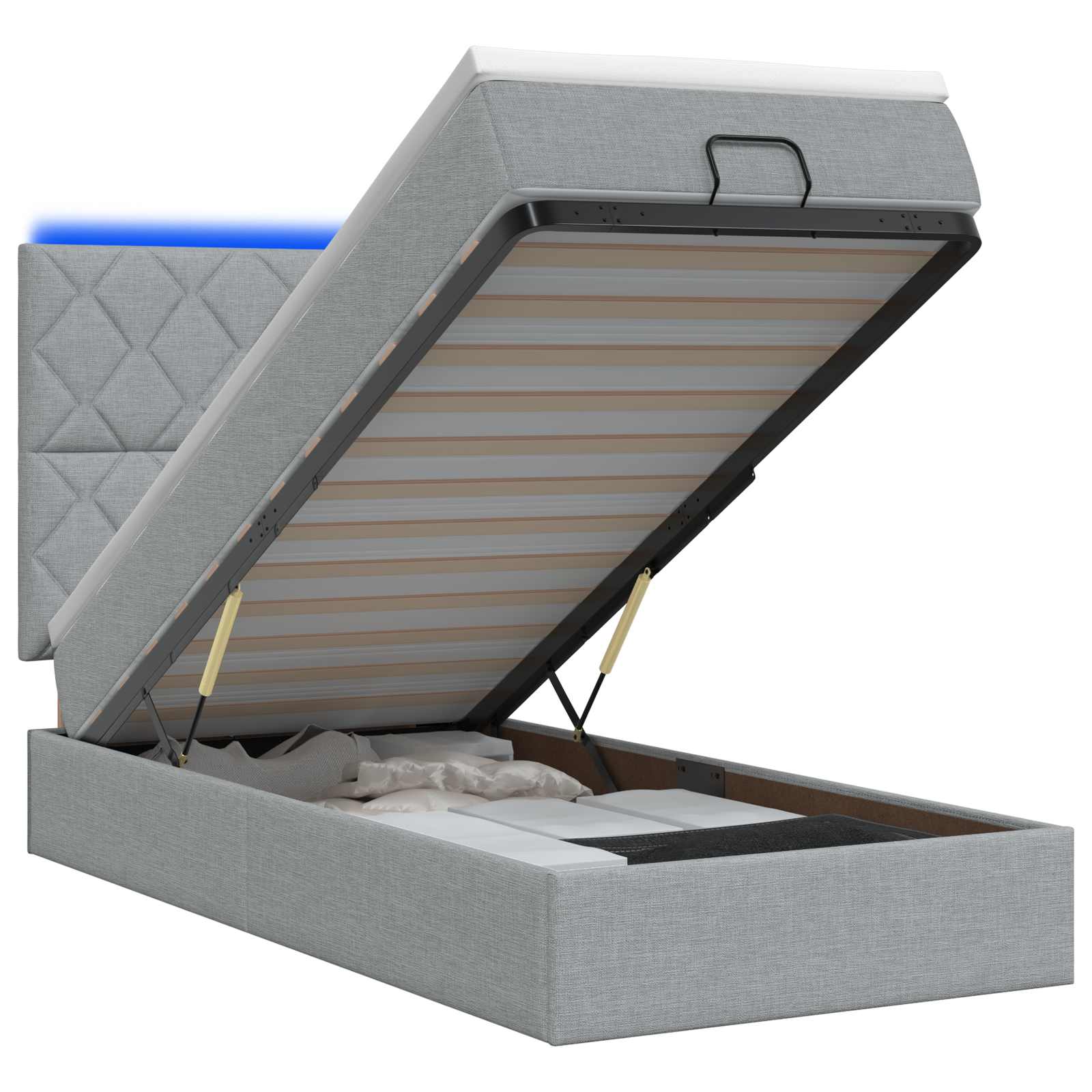 Ottoman-Bett mit Matratze und LED Hellgrau 90 x 190 cm Stoff