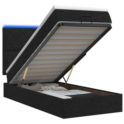 Ottoman-Bett mit Matratze und LED Schwarz 100 x 200 cm Stoff
