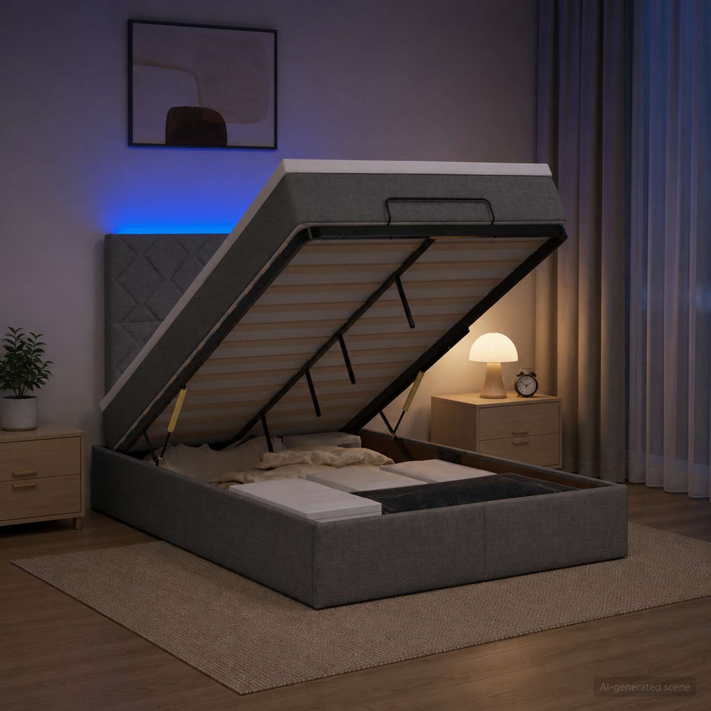 Ottoman-Bett mit Matratze und LED Dunkelgrau 120 x 200 cm Stoff