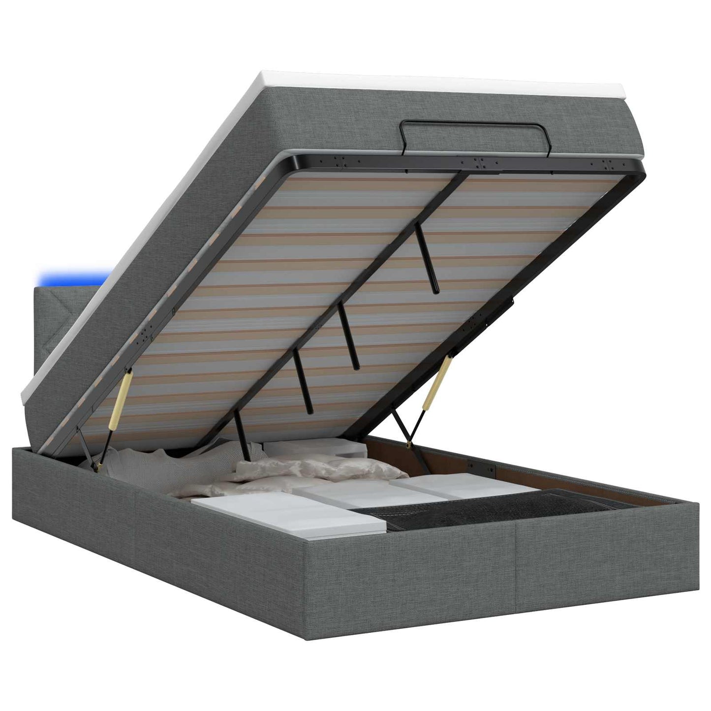 Ottoman-Bett mit Matratze und LED Dunkelgrau 120 x 190 cm Stoff