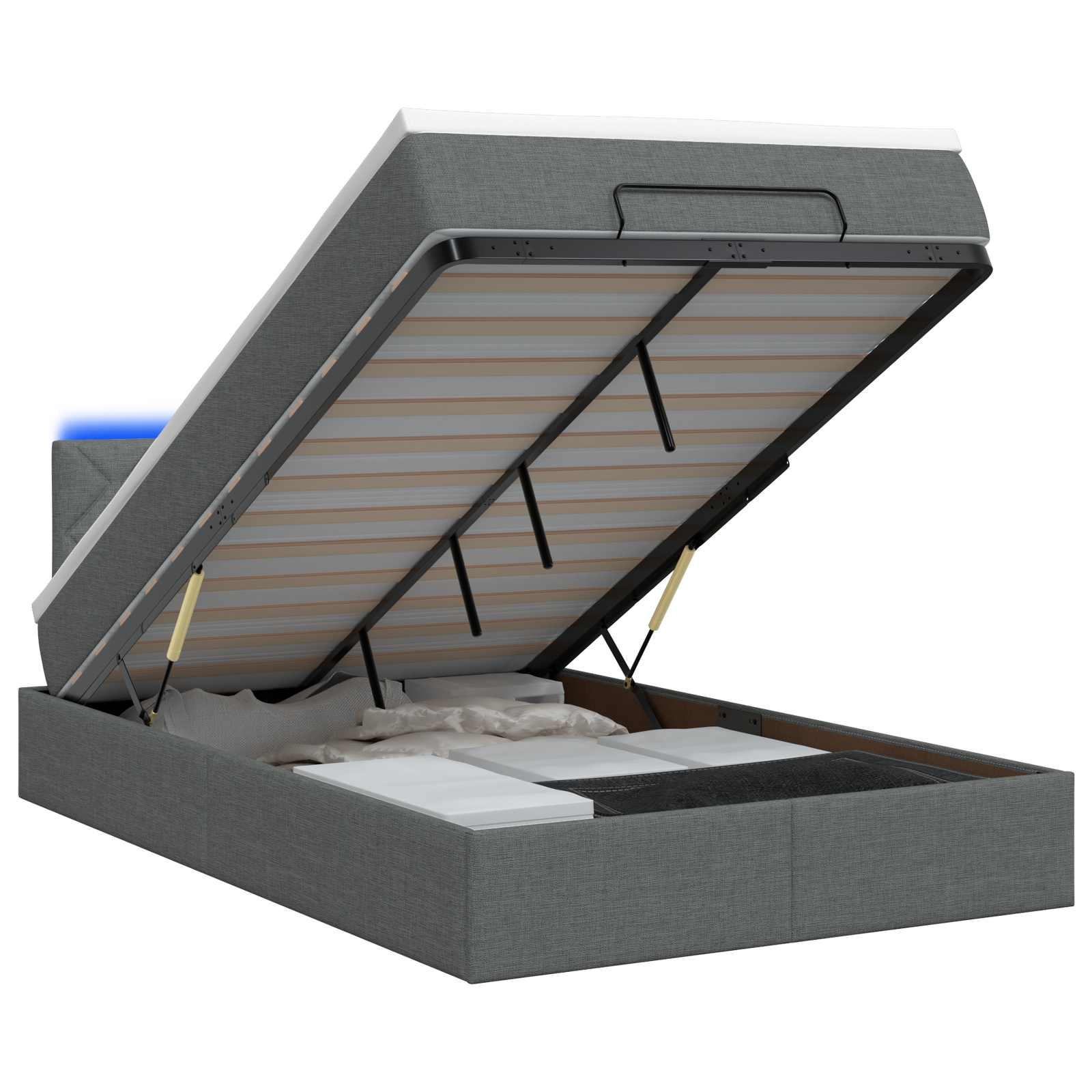 Ottoman-Bett mit Matratze und LED Dunkelgrau 120 x 190 cm Stoff