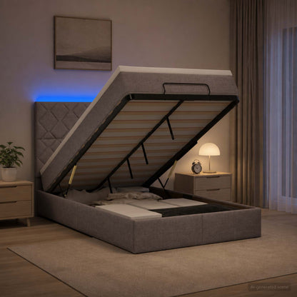 Ottoman-Bett mit Matratze und LED Taupe 120 x 200 cm Stoff