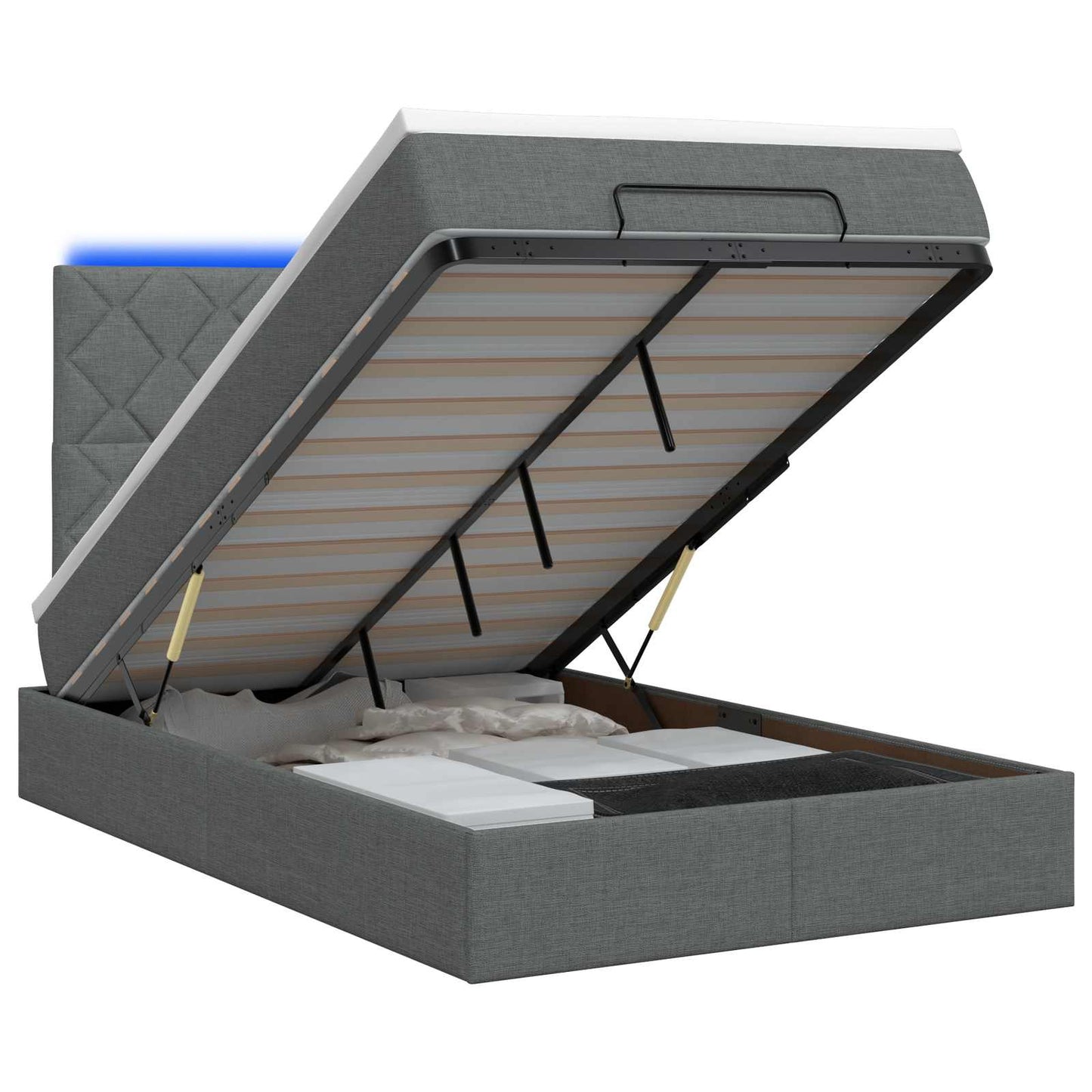 Ottoman-Bett mit Matratze und LED Dunkelgrau 120 x 200 cm Stoff