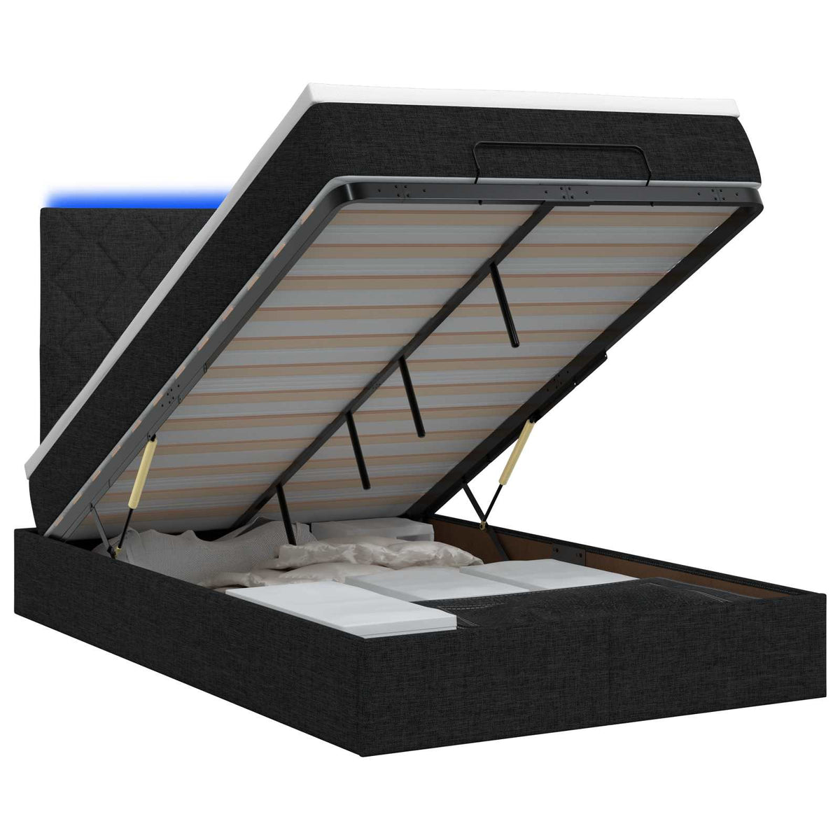 Ottoman-Bett mit Matratze und LED Schwarz 120 x 200 cm Stoff