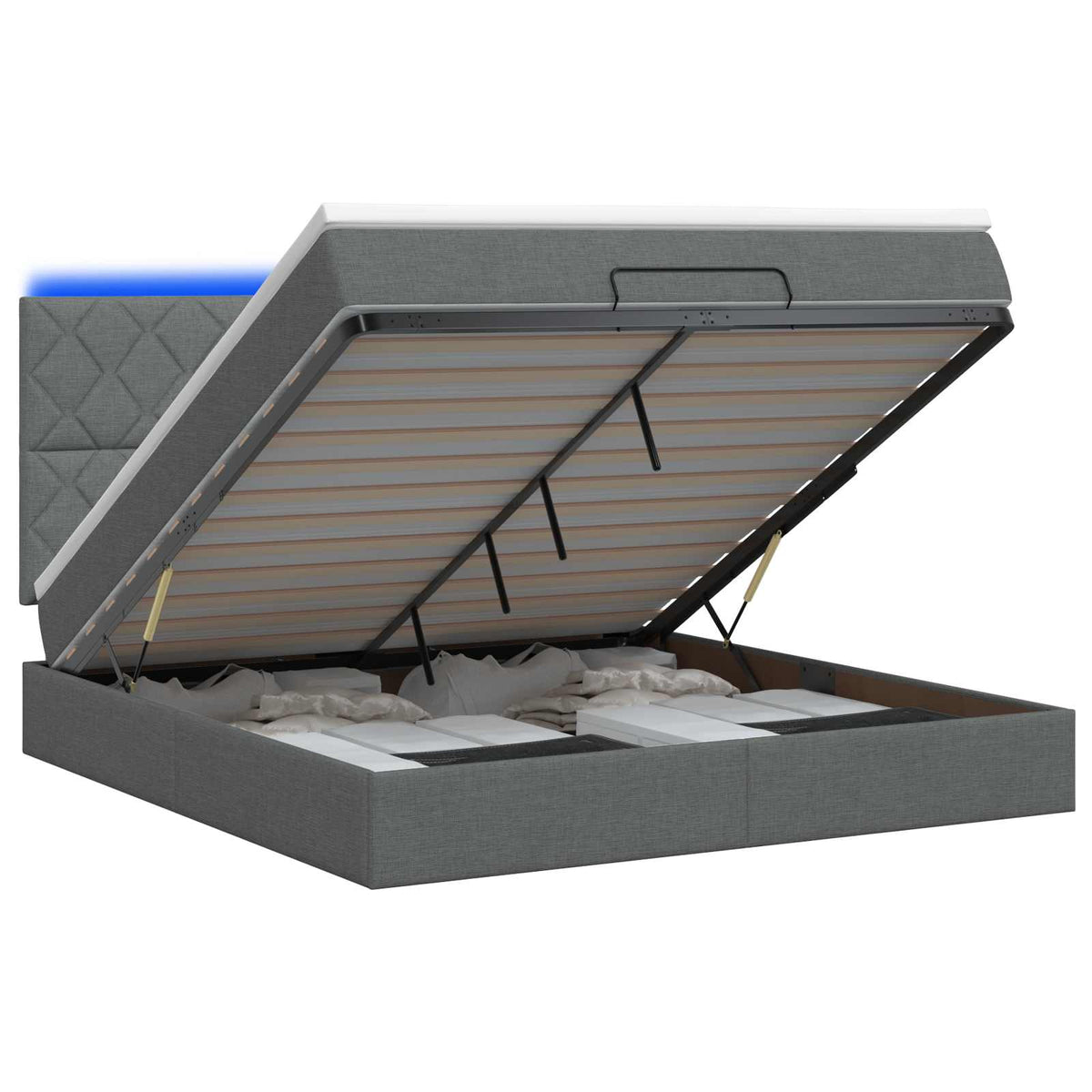 Ottoman-Bett mit Matratze und LED Dunkelgrau 140 x 190 cm Stoff
