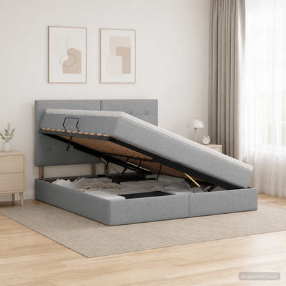 Aufbewahrungsbett mit Matratze Hellgrau 180 x 200 cm Stoff