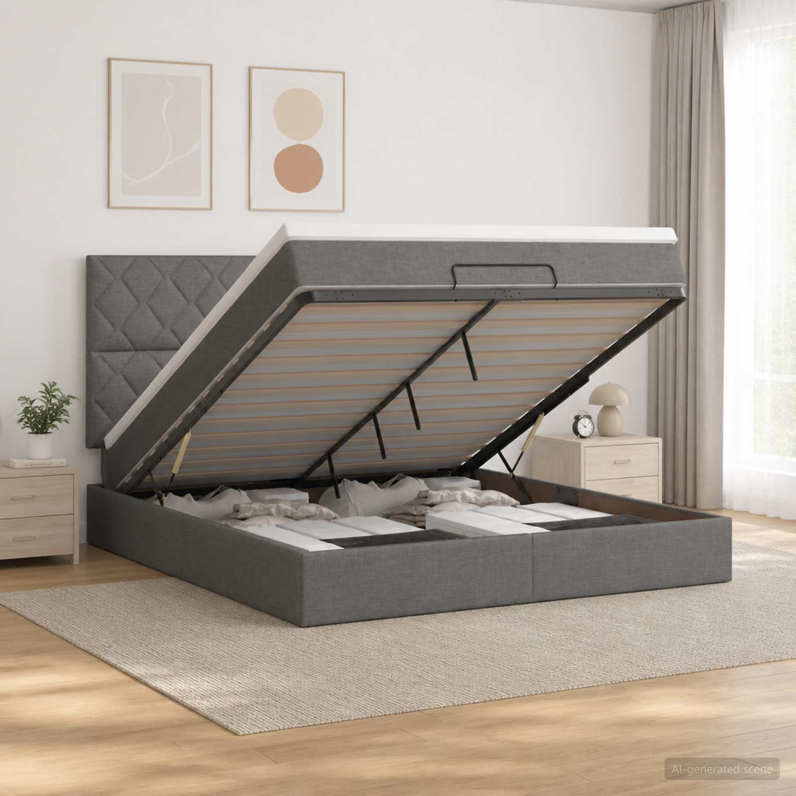 Ottoman Bett mit Matratze Dunkelgrau 140 x 190 cm Stoff