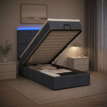 Ottoman-Bett mit Matratze und LED Dunkelgrau 90 x 200 cm Samt