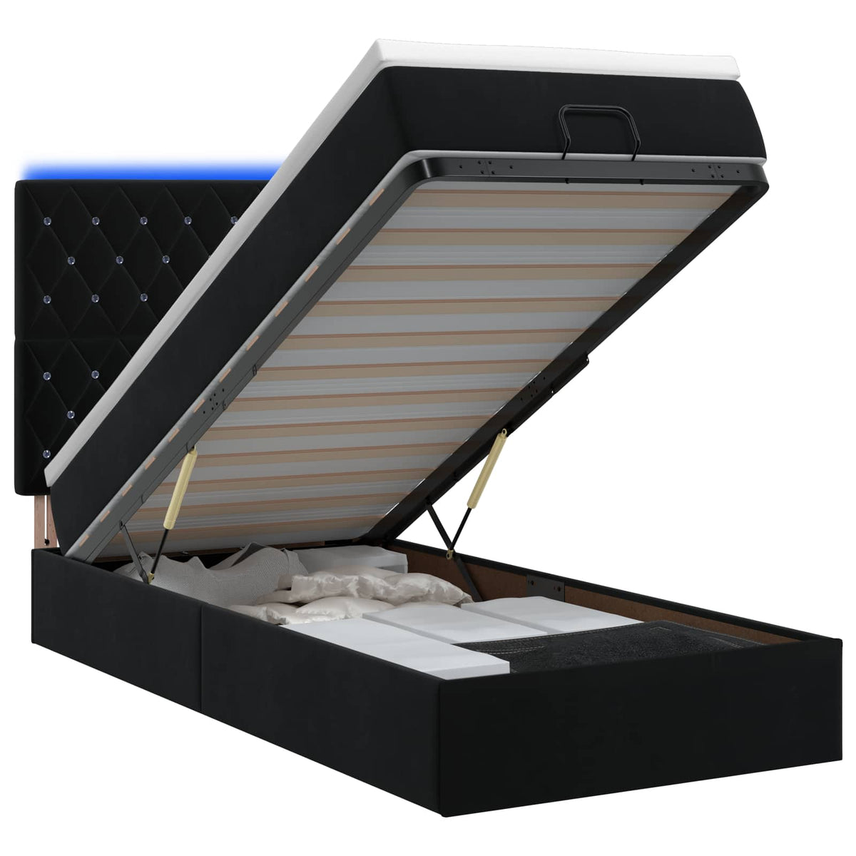 Ottoman-Bett mit Matratze und LED Schwarz 90 x 200 cm Samt