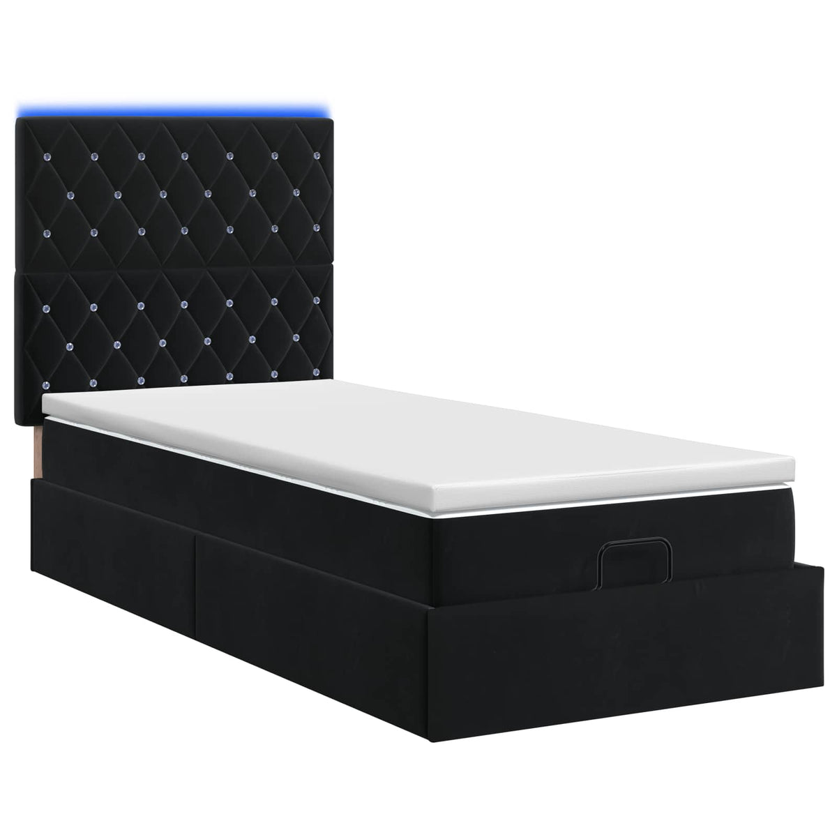 Ottoman-Bett mit Matratze und LED Schwarz 90 x 200 cm Samt