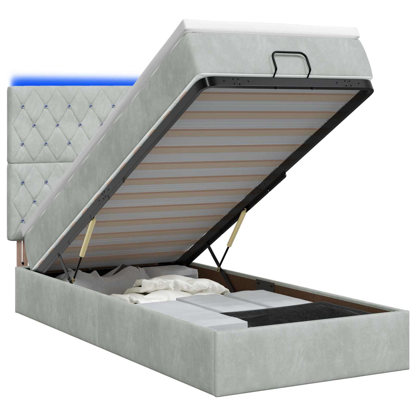 Ottoman-Bett mit Matratze und LED Hellgrau 100 x 200 cm Samt