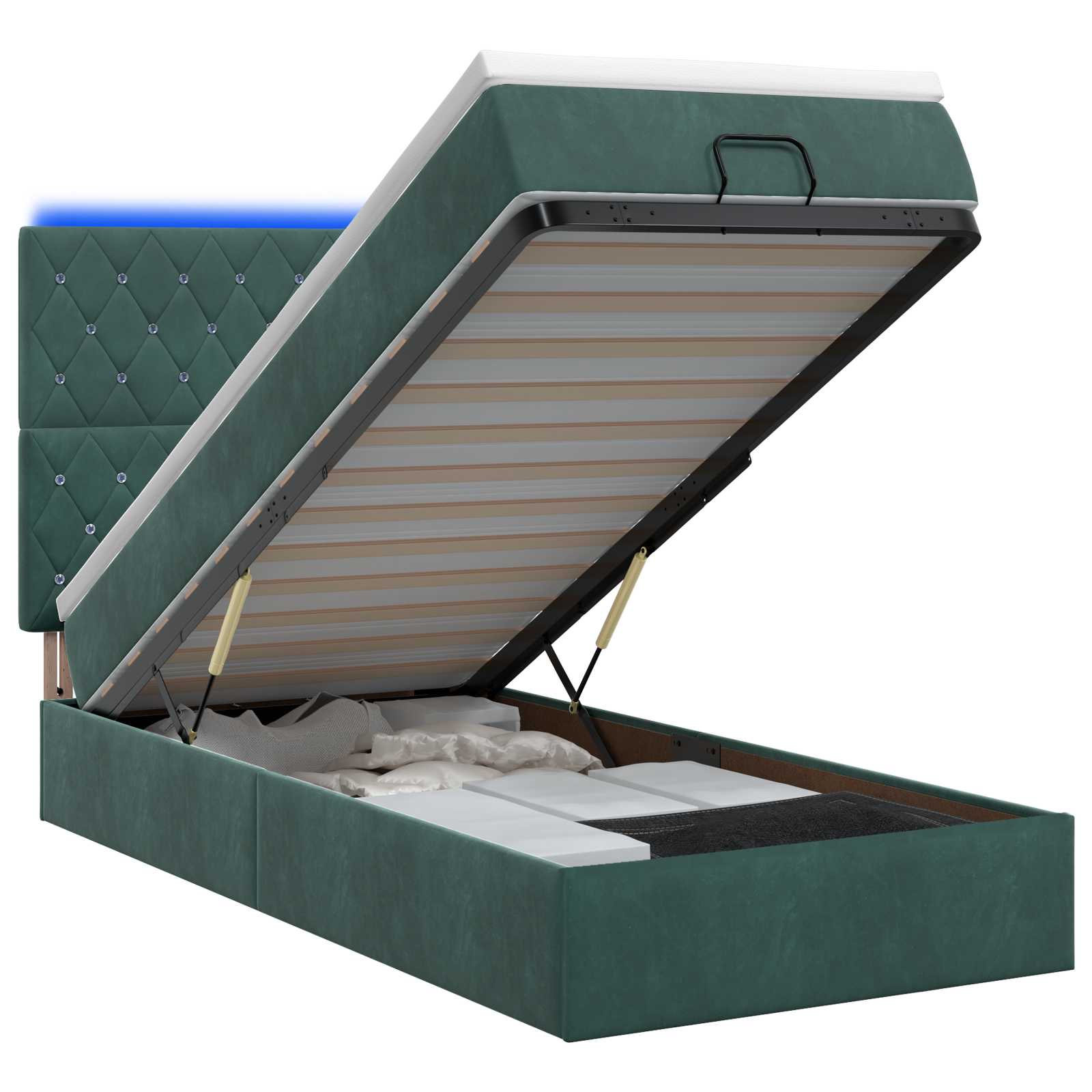 Ottoman-Bett mit Matratze und LED Dunkelgrün 100 x 200 cm Samt
