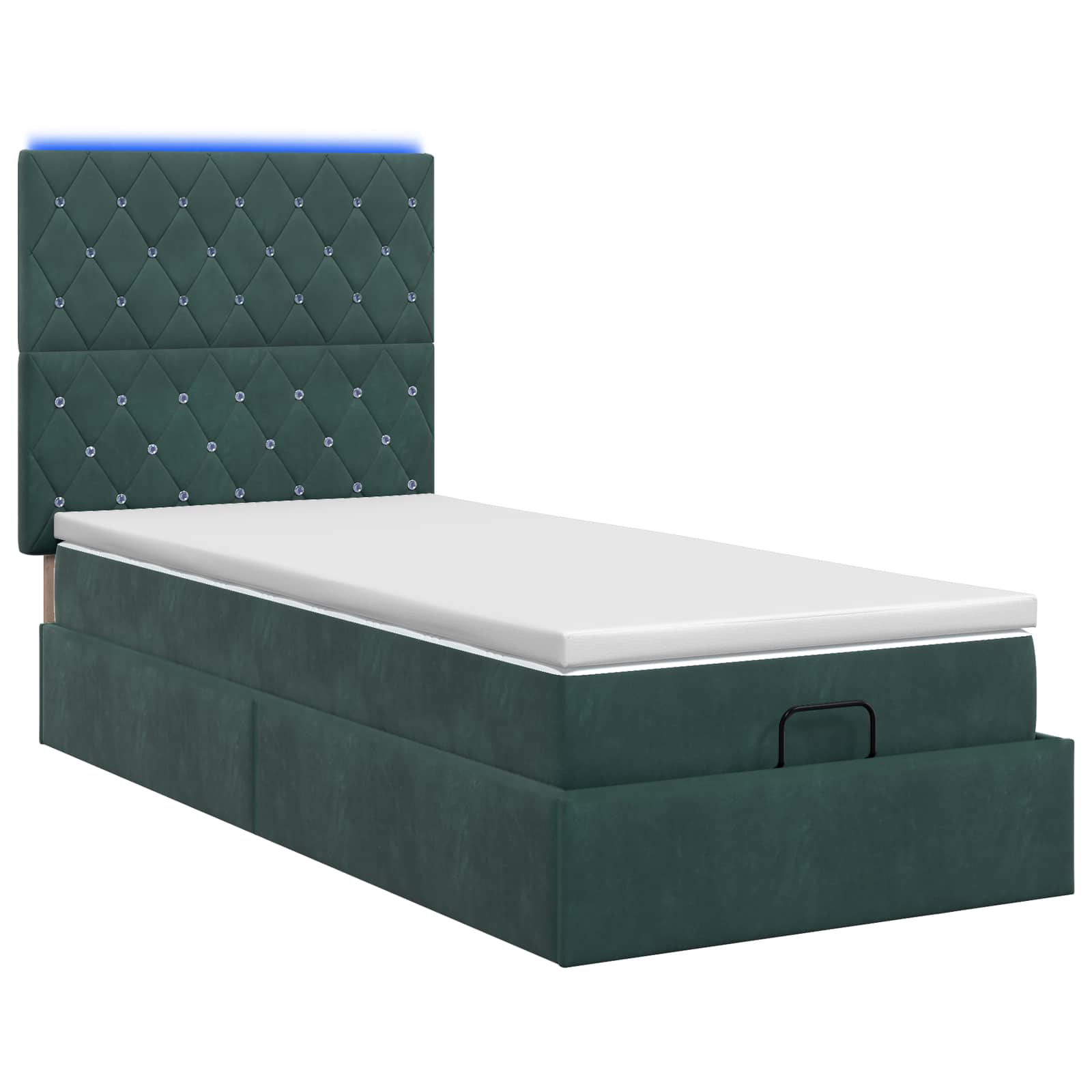 Ottoman-Bett mit Matratze und LED Dunkelgrün 100 x 200 cm Samt