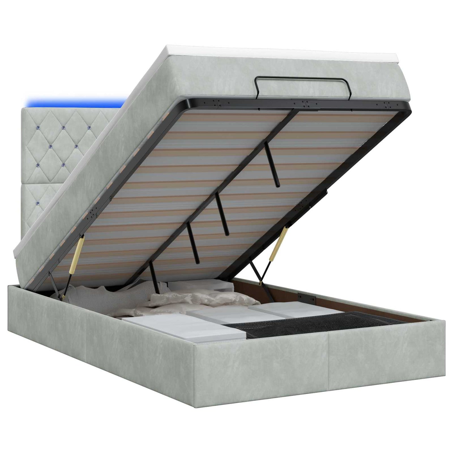 Ottoman-Bett mit Matratze und LED Hellgrau 120 x 200 cm Samt