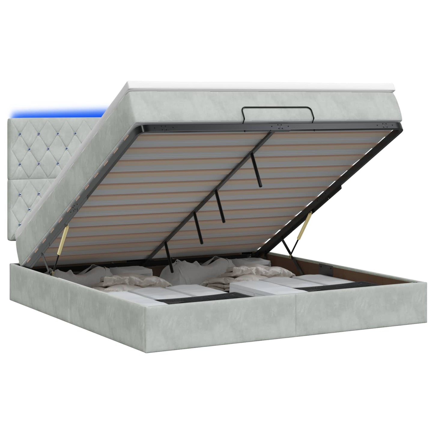 Ottoman-Bett mit Matratze und LED Hellgrau 140 x 190 cm Samt