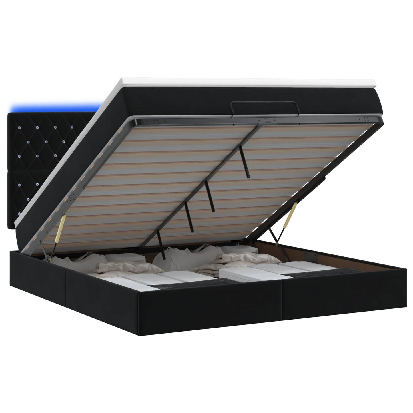 Ottoman-Bett mit Matratze und LED Schwarz 140 x 190 cm Samt