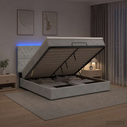 Ottoman-Bett mit Matratze und LED Hellgrau 140 x 200 cm Samt