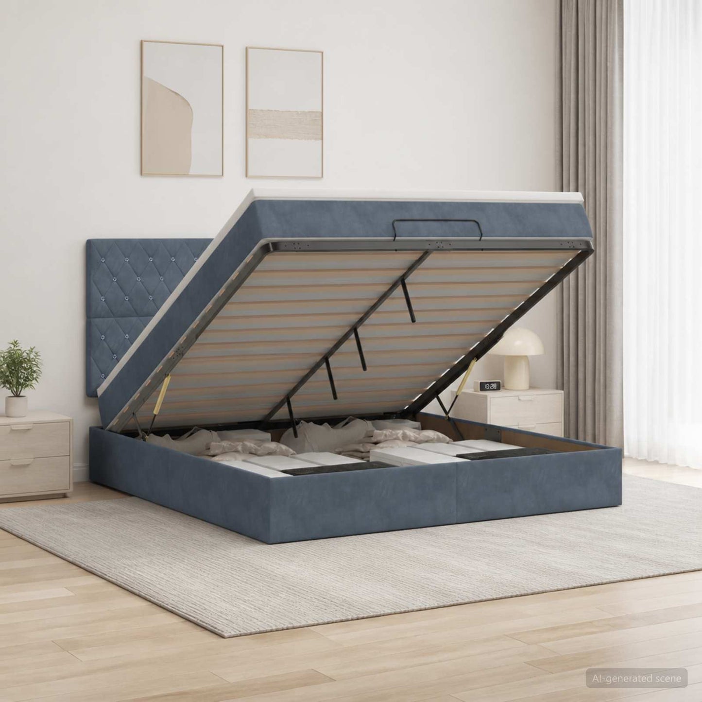 Ottoman Bett mit Matratze Dunkelgrau 140 x 200 cm Samt