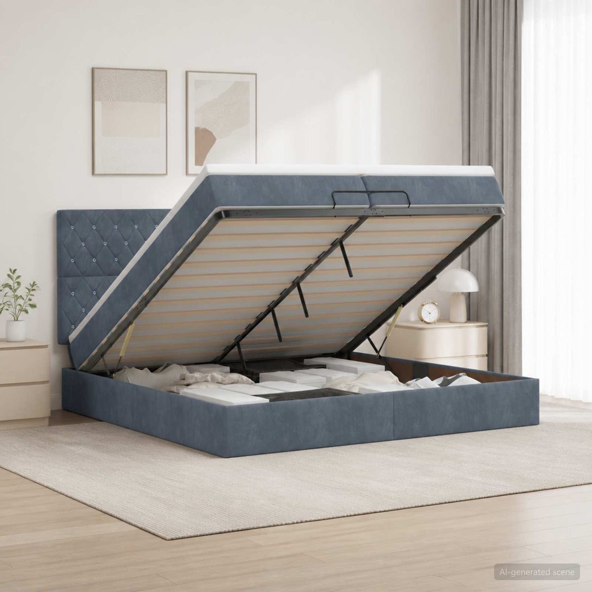 Ottoman-Bett mit Matratze und LED Dunkelgrau 200 x 200 cm Samt