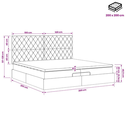 Ottoman-Bett mit Matratze und LED Dunkelgrau 200 x 200 cm Samt