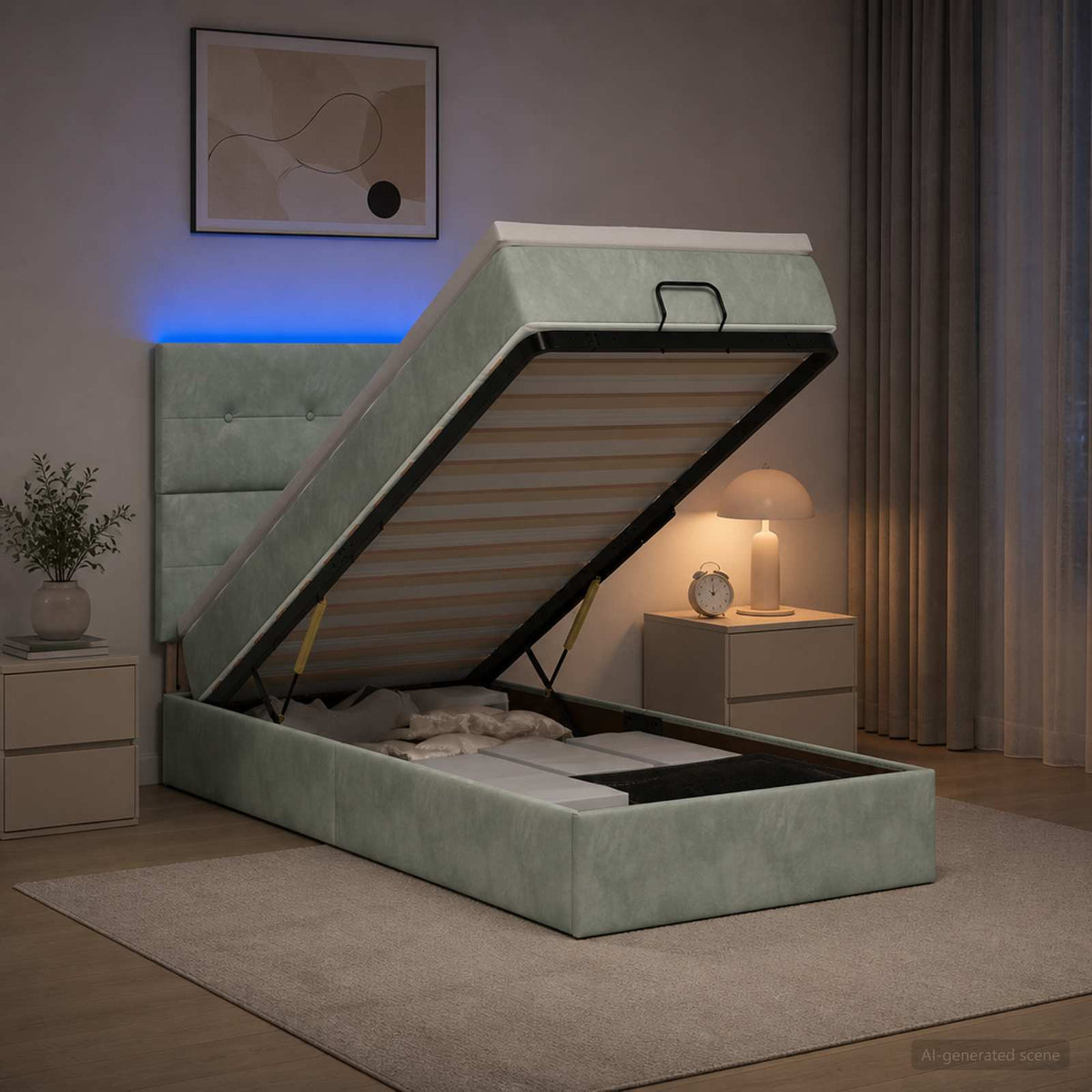 Ottoman-Bett mit Matratze und LED Hellgrau 80 x 200 cm Samt
