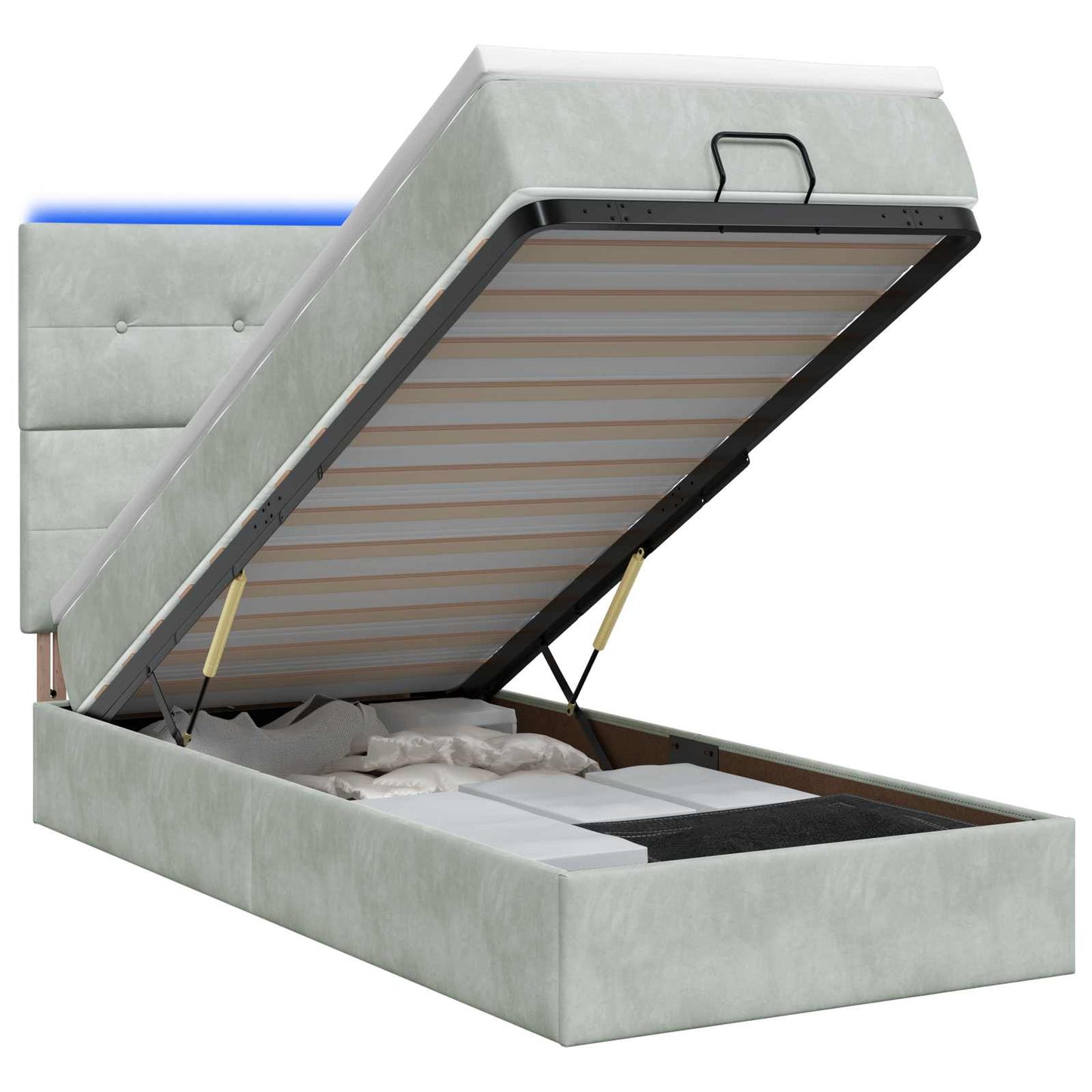 Ottoman-Bett mit Matratze und LED Hellgrau 90 x 190 cm Samt