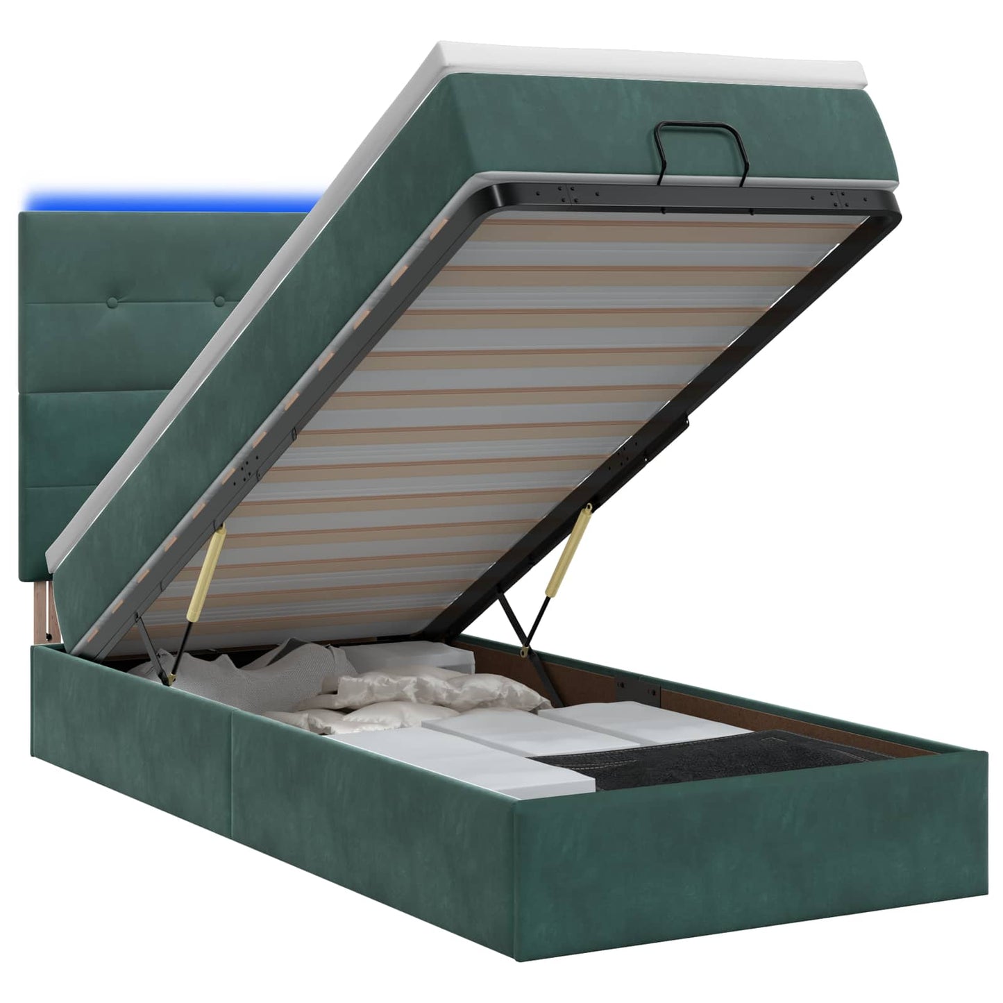 Ottoman-Bett mit Matratze und LED Dunkelgrün 90 x 190 cm Samt