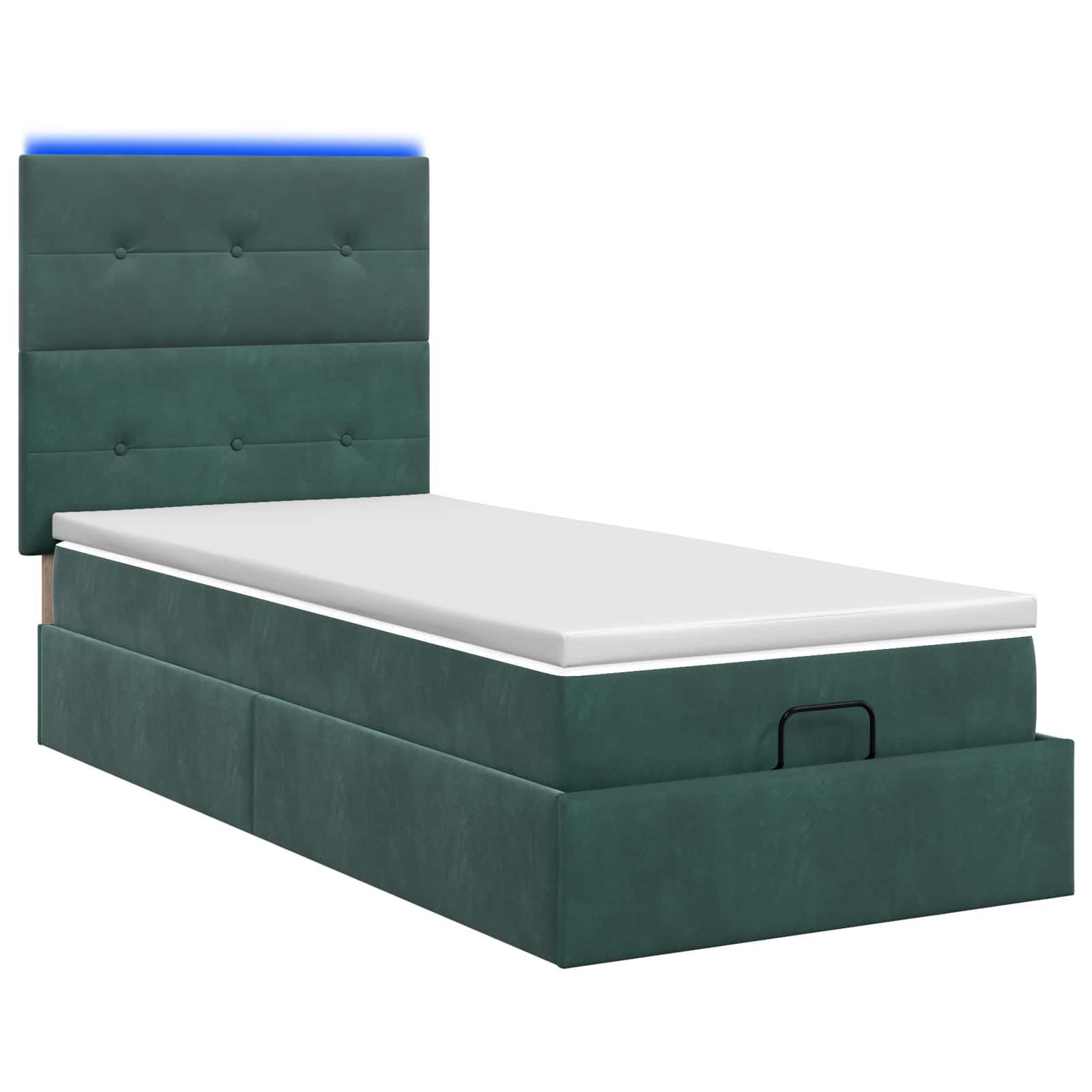 Ottoman-Bett mit Matratze und LED Dunkelgrün 90 x 190 cm Samt