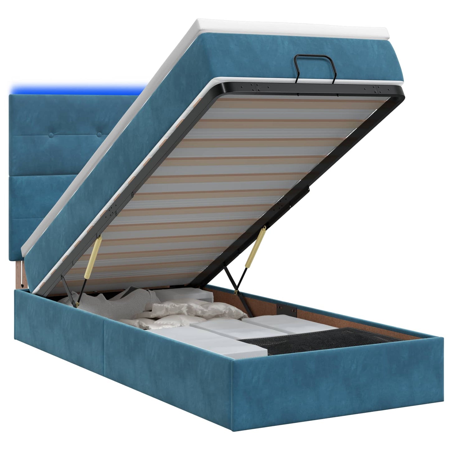 Ottoman-Bett mit Matratze und LED Dunkelblau 90 x 200 cm Samt