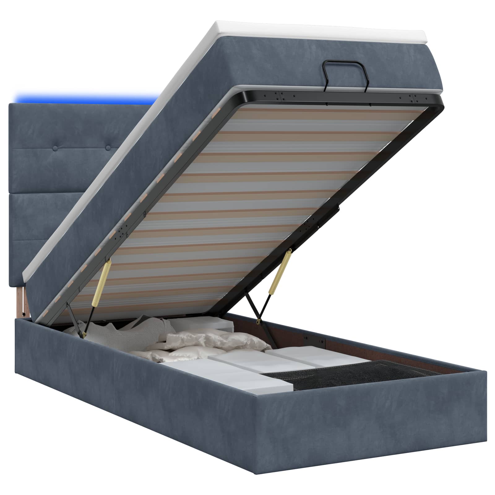 Ottoman-Bett mit Matratze und LED Dunkelgrau 100 x 200 cm Samt