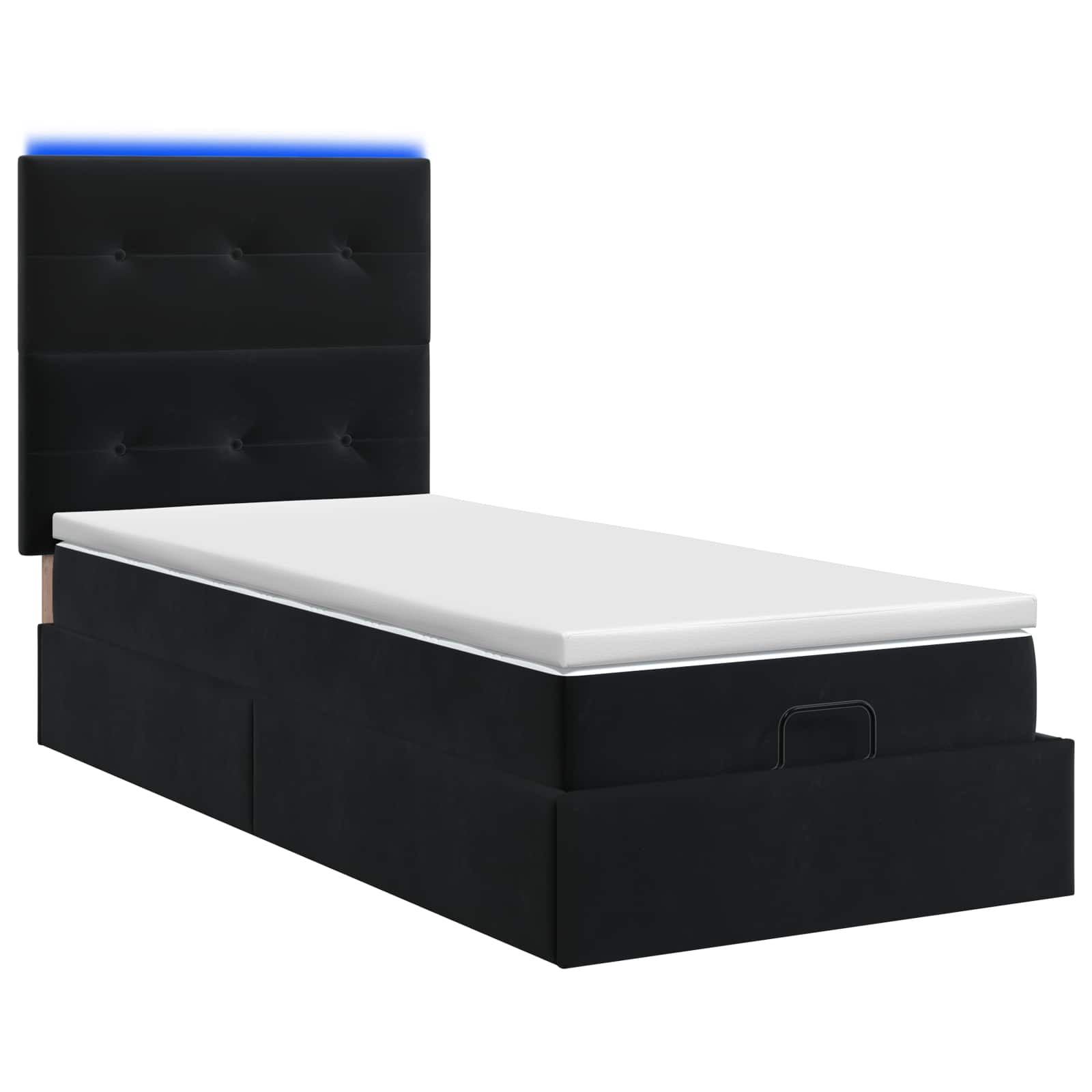 Ottoman-Bett mit Matratze und LED Schwarz 100 x 200 cm Samt