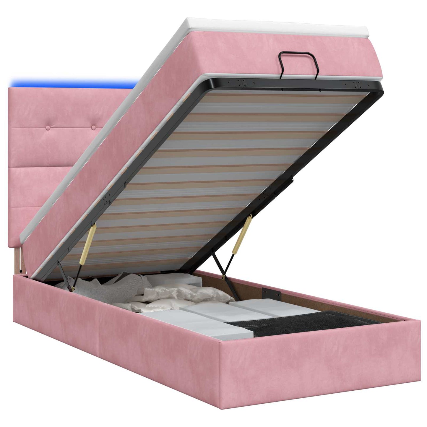 Ottoman-Bett mit Matratze und LED Rosa 100 x 200 cm Samt