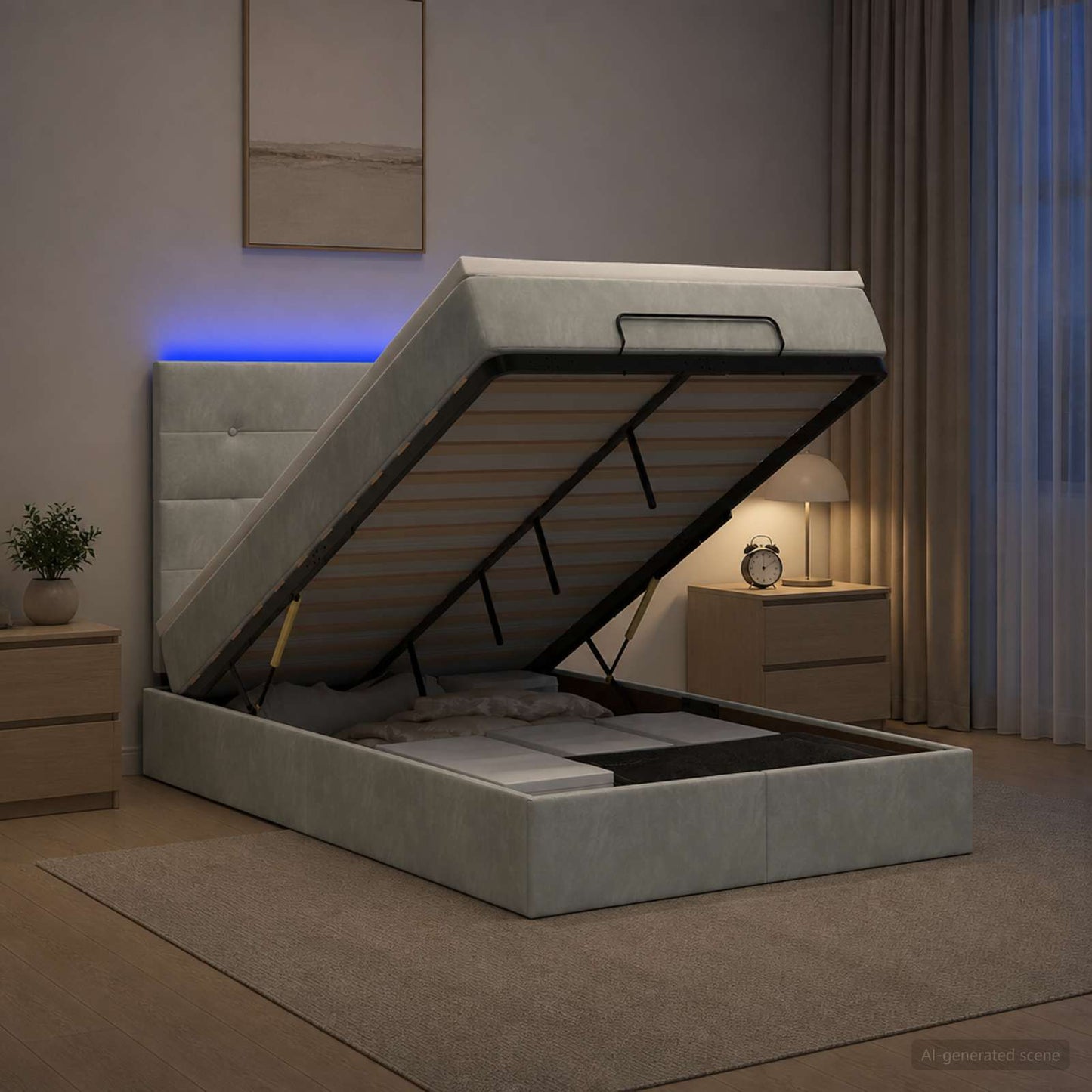 Ottoman-Bett mit Matratze und LED Hellgrau 120 x 200 cm Samt