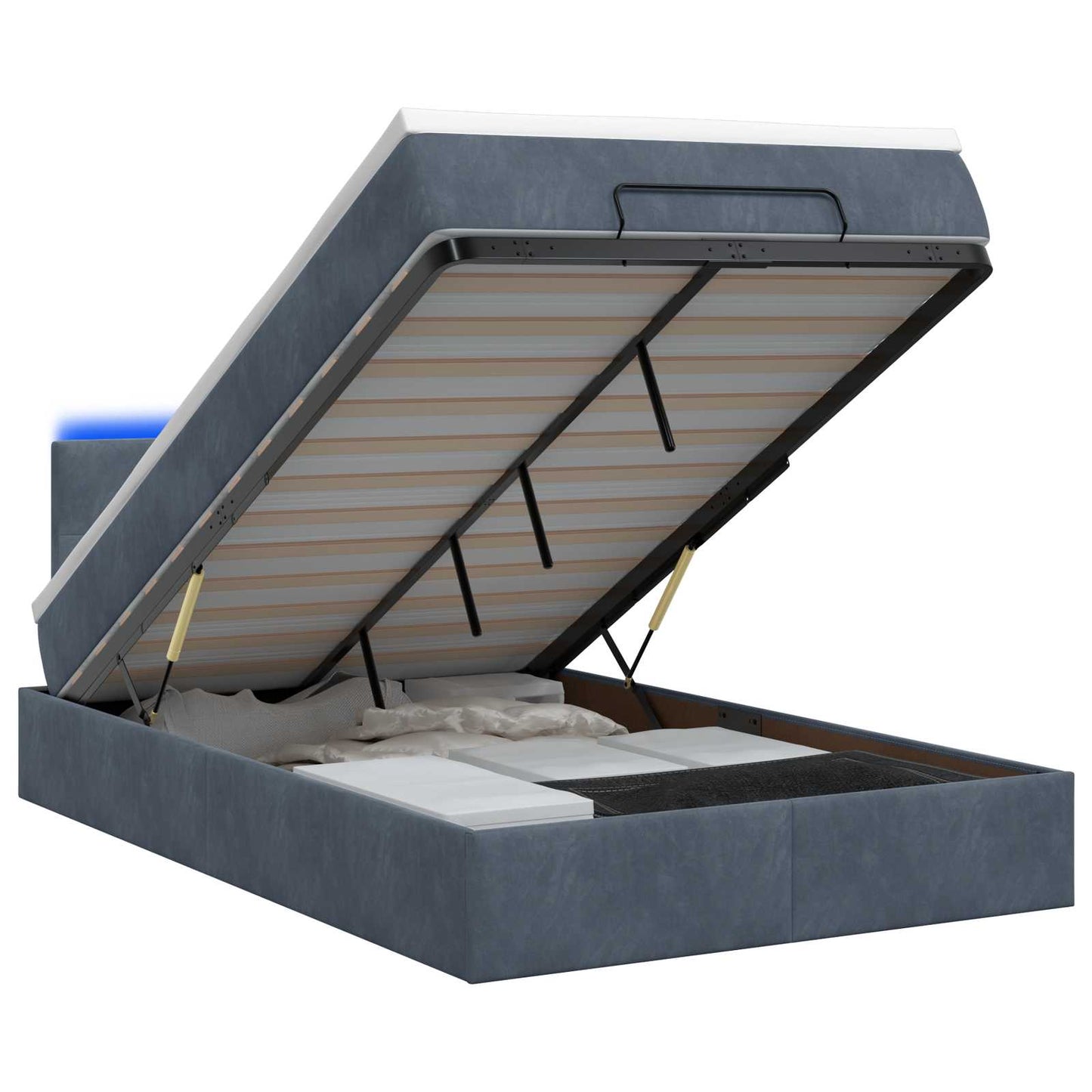 Ottoman-Bett mit Matratze und LED Dunkelgrau 120 x 190 cm Samt