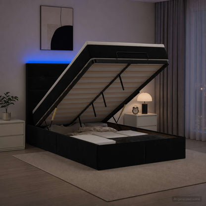 Ottoman-Bett mit Matratze und LED Schwarz 120 x 200 cm Samt