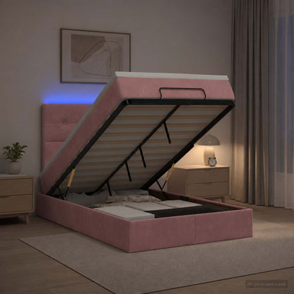 Ottoman-Bett mit Matratze und LED Rosa 120 x 200 cm Samt