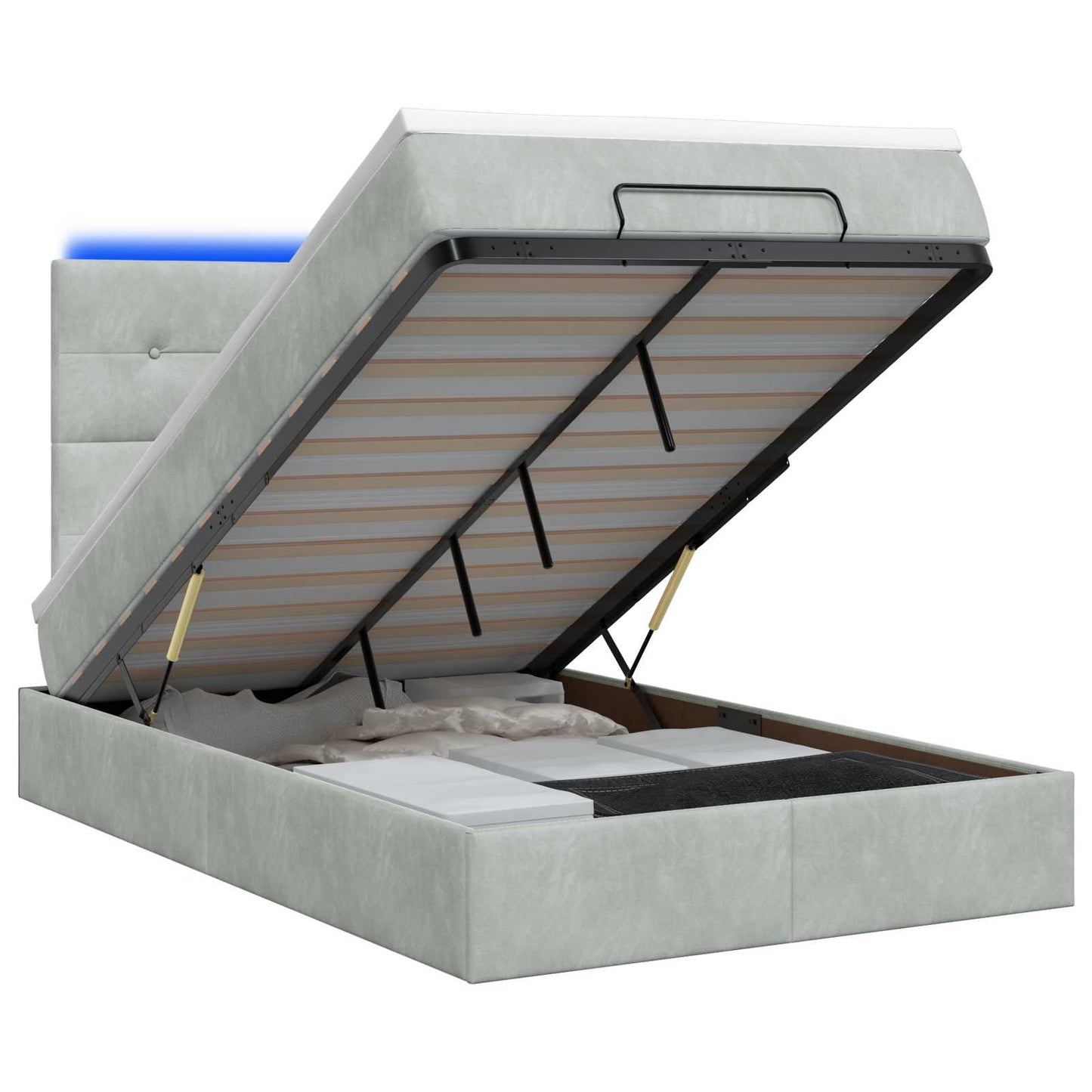 Ottoman-Bett mit Matratze und LED Hellgrau 120 x 200 cm Samt