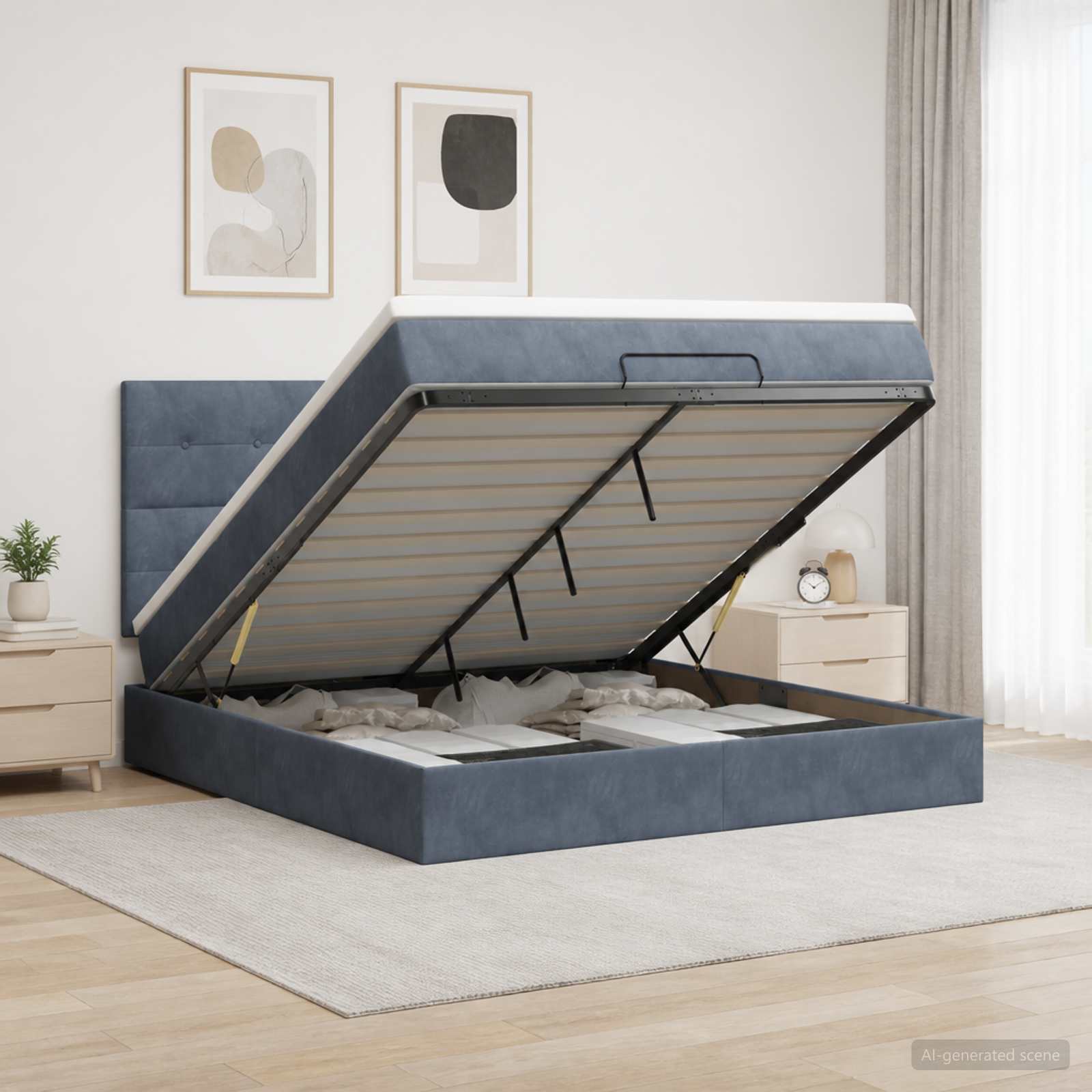 Ottoman Bett mit Matratze Dunkelgrau 140 x 190 cm Samt