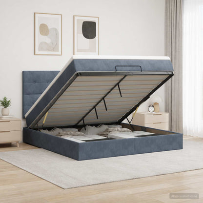 Ottoman Bett mit Matratze Dunkelgrau 140 x 190 cm Samt