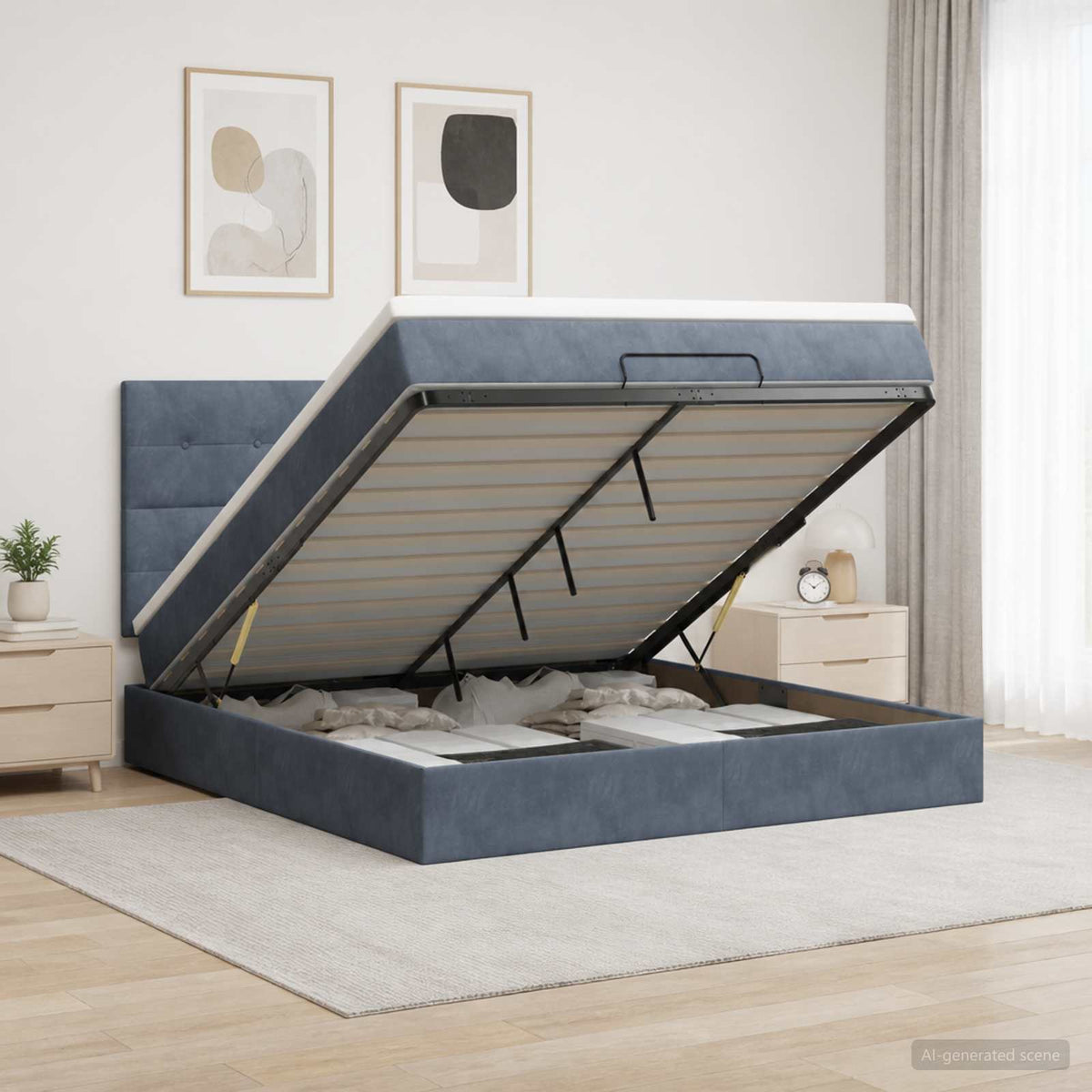 Ottoman-Bett mit Matratze und LED Dunkelgrau 180 x 200 cm Samt